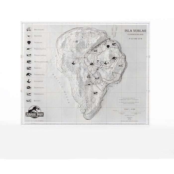 Jurassic Park Topographic Map Isla Nublar 