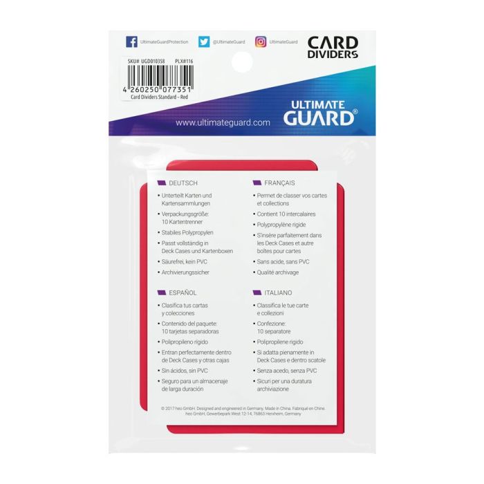Ultimate Guard Card Dividers Standard Size (10) - Red