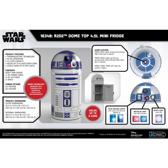 Star Wars Thermoelectric Cooler Mini Fridge R2D2 4.5 l 