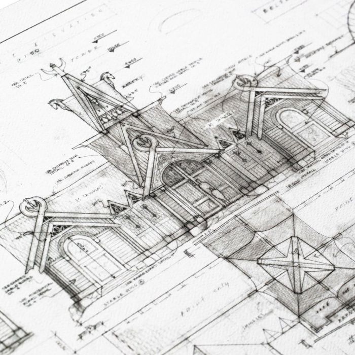Lord of the Rings Blueprint Art Print The Stable of Edoras 59 x 42 cm