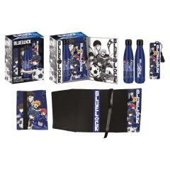 Bluelock Steel Bottle, Sticker, Book Cover Gift Set Blue