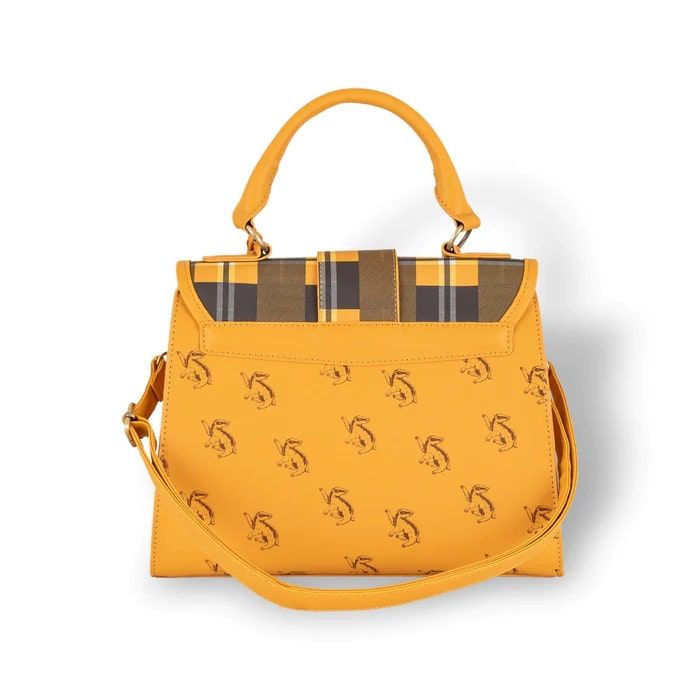 Hufflepuff Luxury Plaid Top Handbag with Charms - Harry Potter