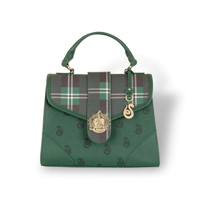 Slytherin Luxury Plaid Top Handbag with Charms - Harry Potter